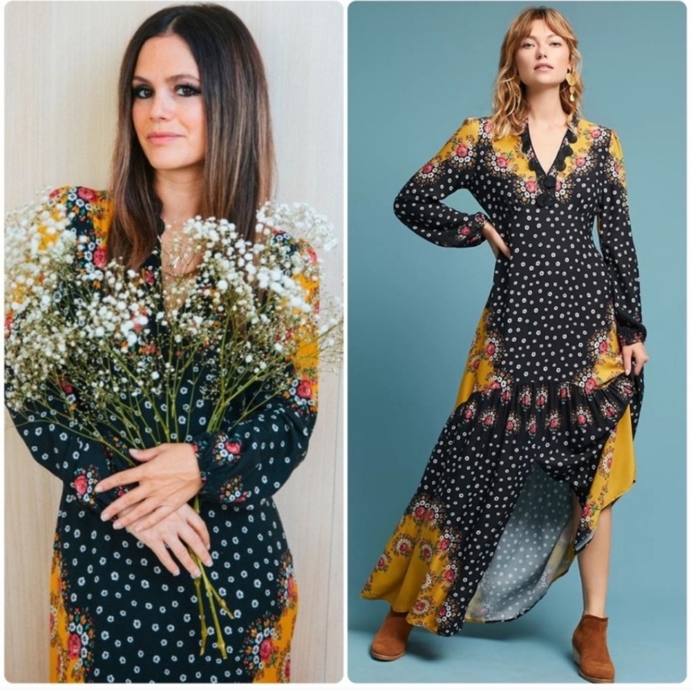 FARM Rio Black and Yellow Floral Polka Dot Long Sleeve Maxi Dress - Picture 2 of 10